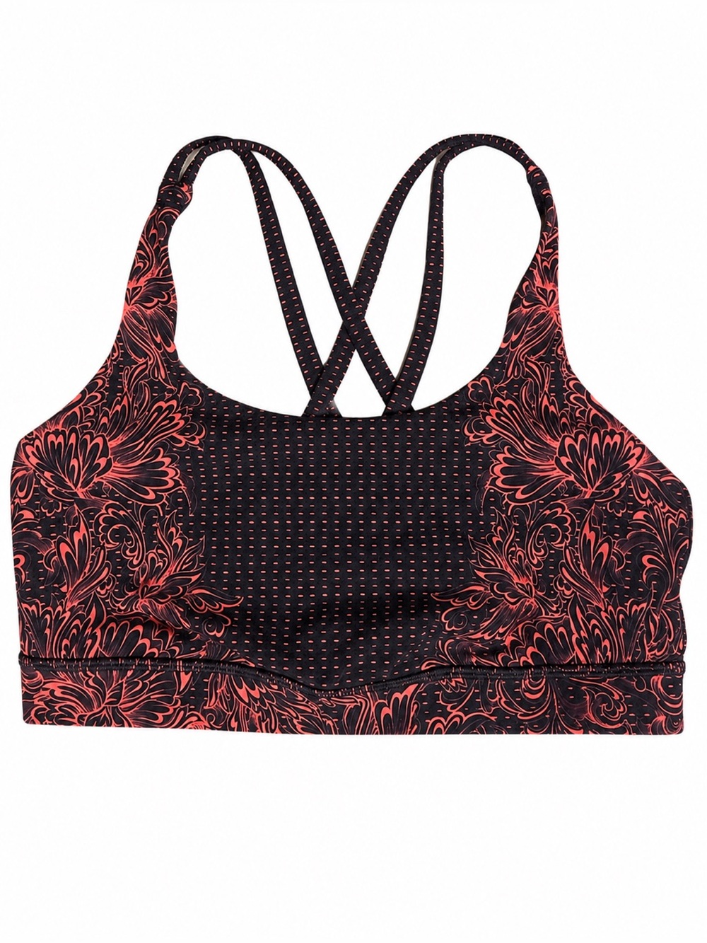 lululemon athletica Black and Coral Floral Strappy Sports Bra size 8